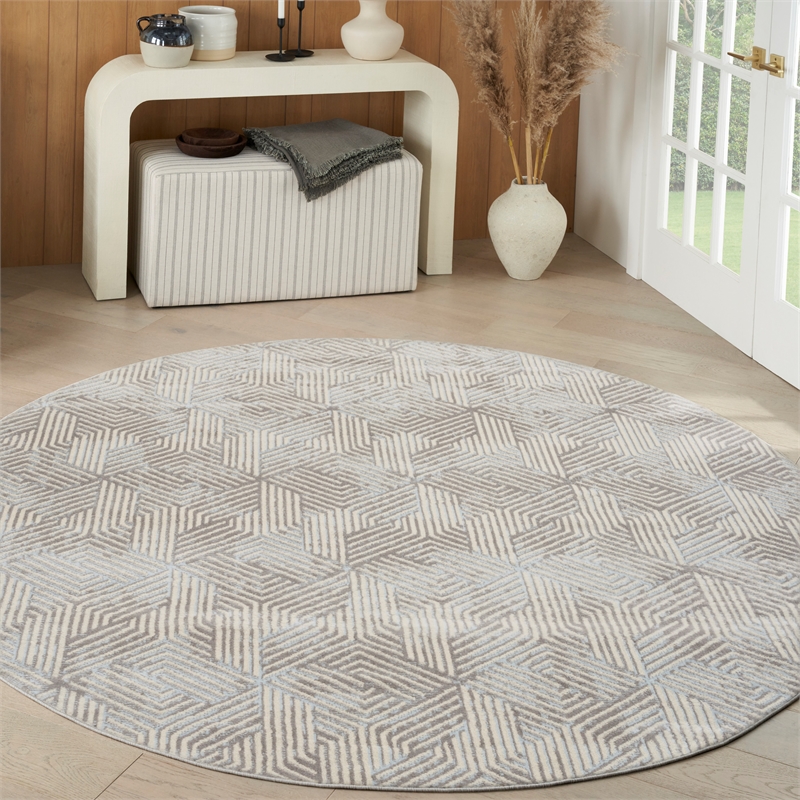 Nourison Home Grafix 8' x Round Fabric Grey Area Rug