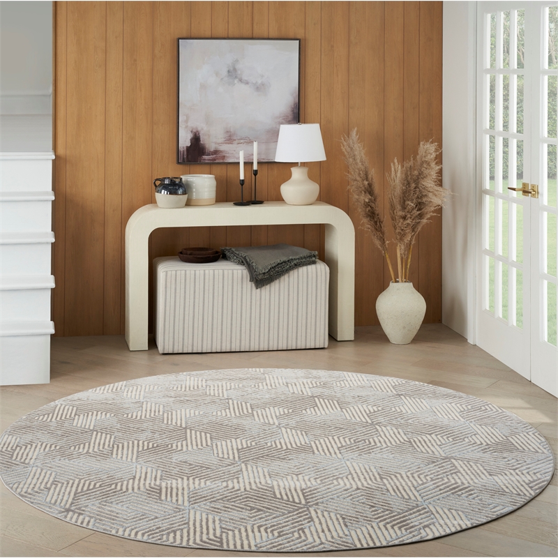 Nourison Home Grafix 8' x Round Fabric Grey Area Rug