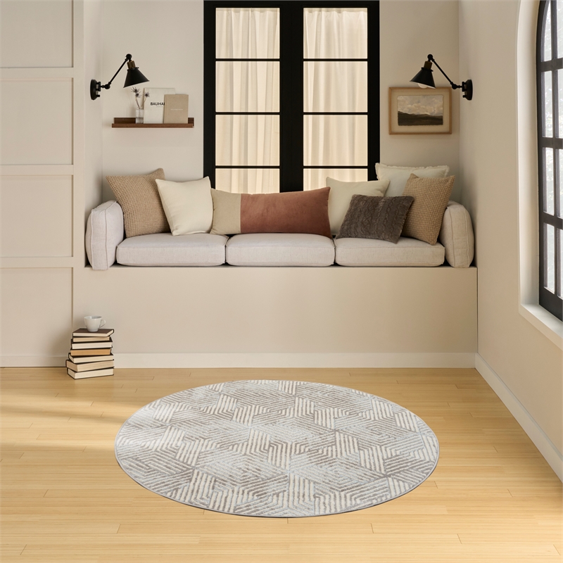 Nourison Home Grafix 5' x Round Fabric Grey Area Rug