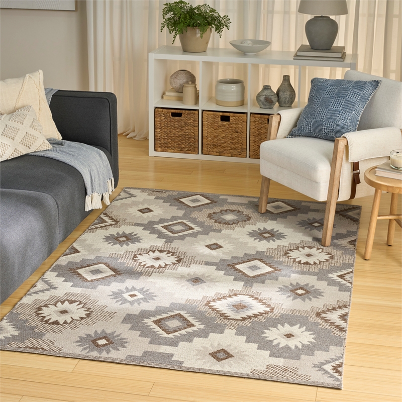 Nourison Home Copenhagen 5' x 7' Flatwoven Wool Ivory Beige Area Rug