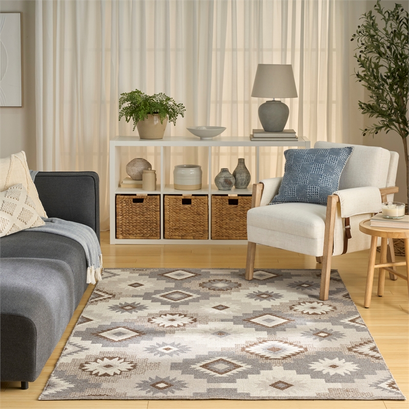 Nourison Home Copenhagen 5' x 7' Flatwoven Wool Ivory Beige Area Rug