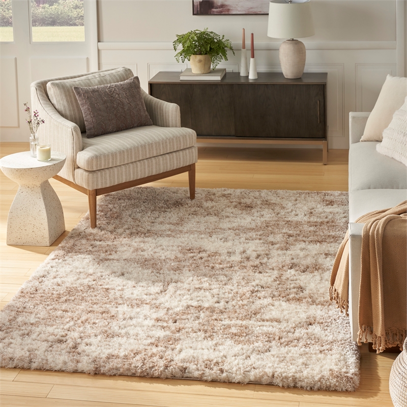 Nourison Home Luxurious Shag 8' x 10' Polyester Ivory Dark Beige Area Rug