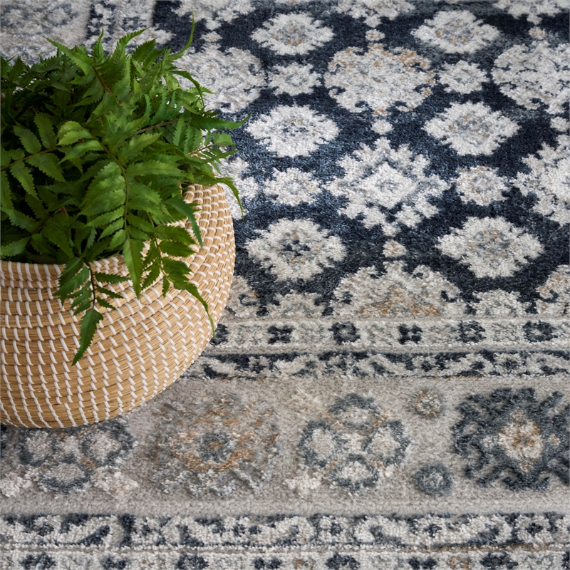 Nourison Home Dekor 5' x 7' Polyester Grey Navy Area Rug