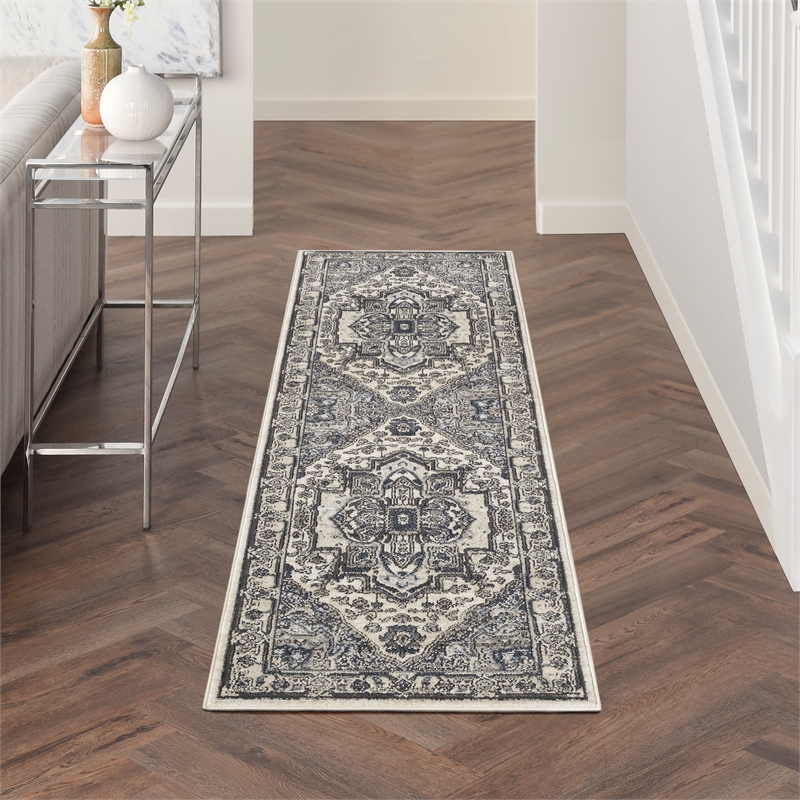 Nourison Home Concerto 8' Runner Fabric Ivory Navy Area Rug