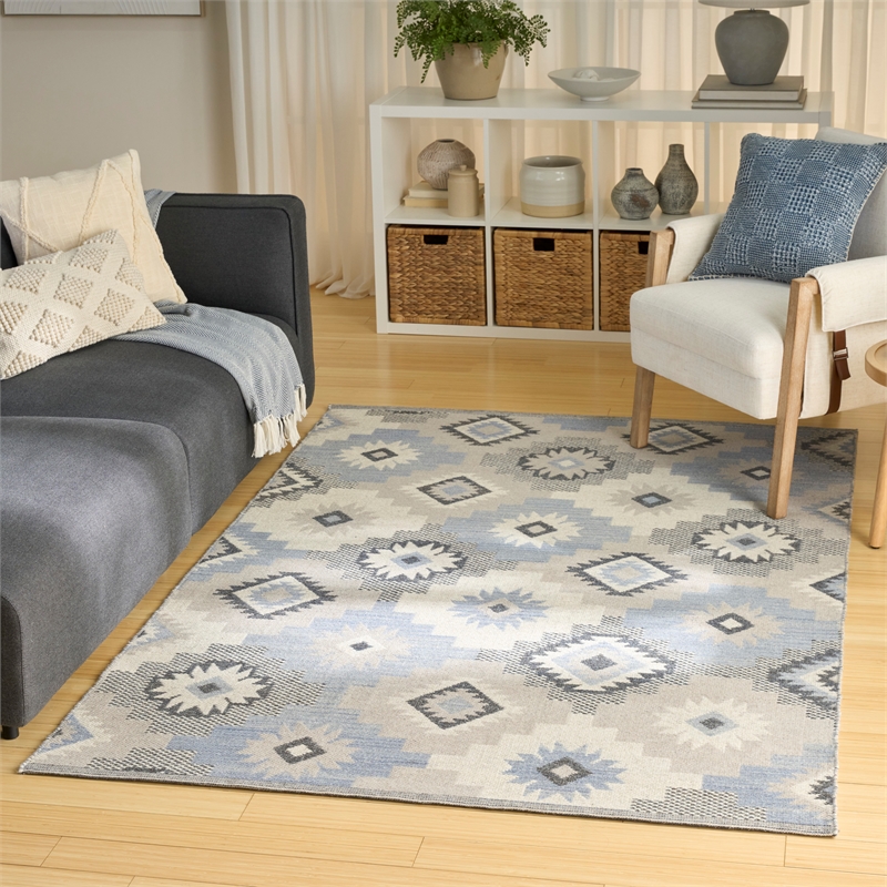Nourison Home Copenhagen 8' x 10' Flatwoven Wool Ivory Blue Area Rug