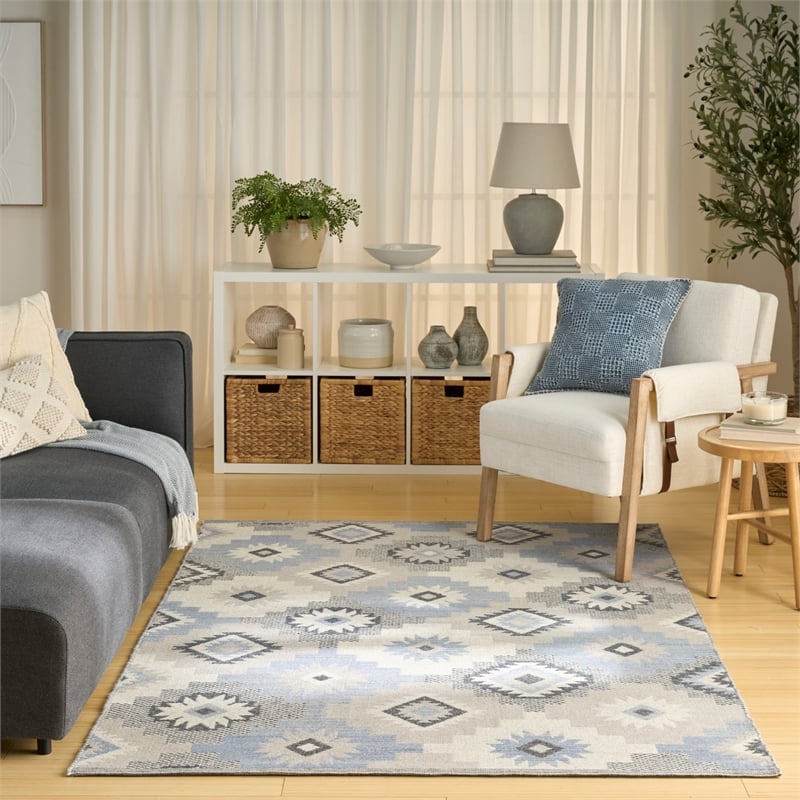 Nourison Home Copenhagen 8' x 10' Flatwoven Wool Ivory Blue Area Rug