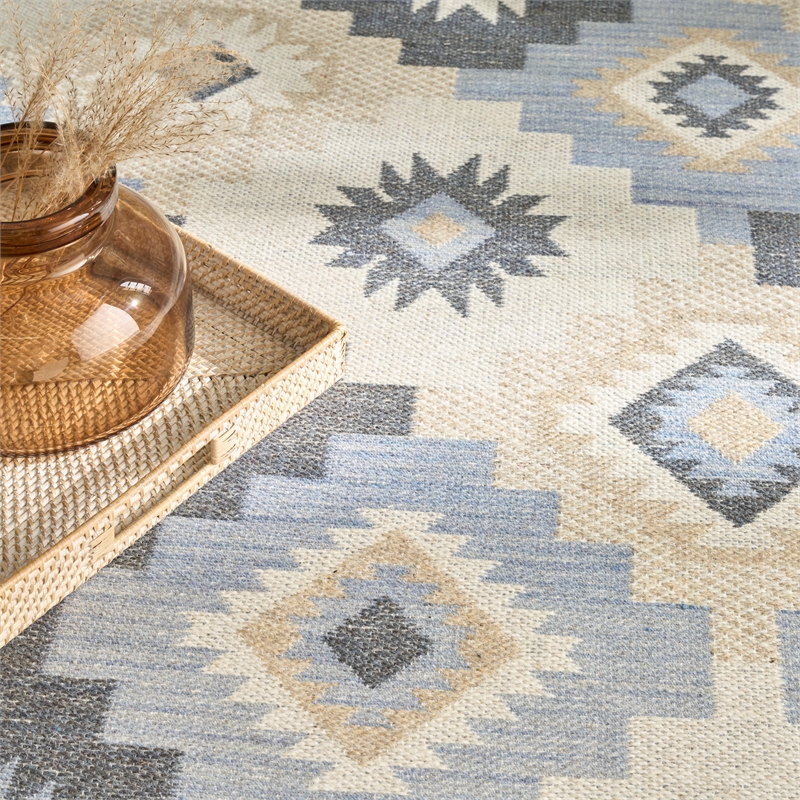 Nourison Home Copenhagen 8' x 10' Flatwoven Wool Ivory Navy Area Rug