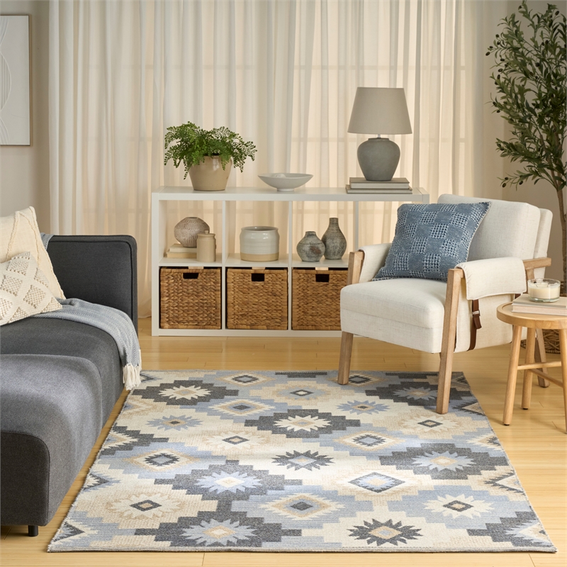 Nourison Home Copenhagen 8' x 10' Flatwoven Wool Ivory Navy Area Rug