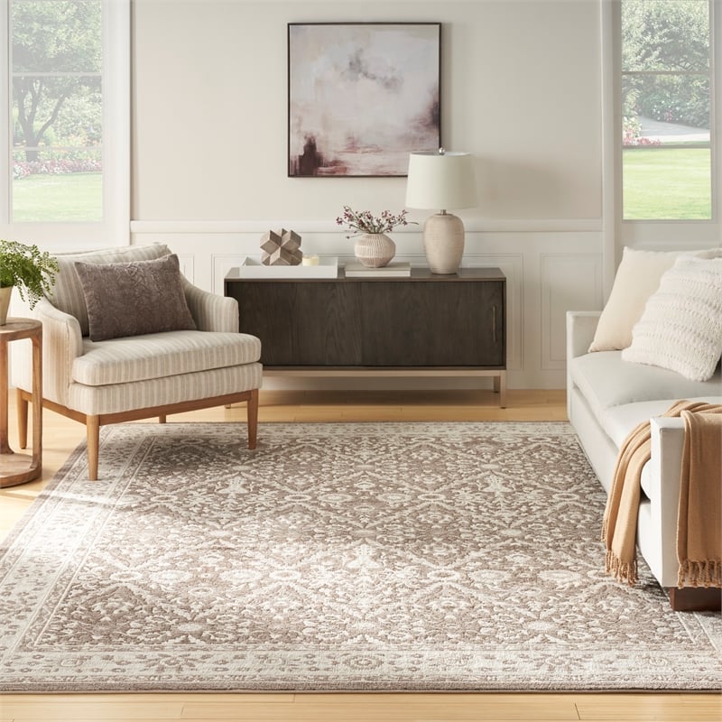 Nourison Home Renewed 6' x 9' Polyester Ivory Mocha Area Rug