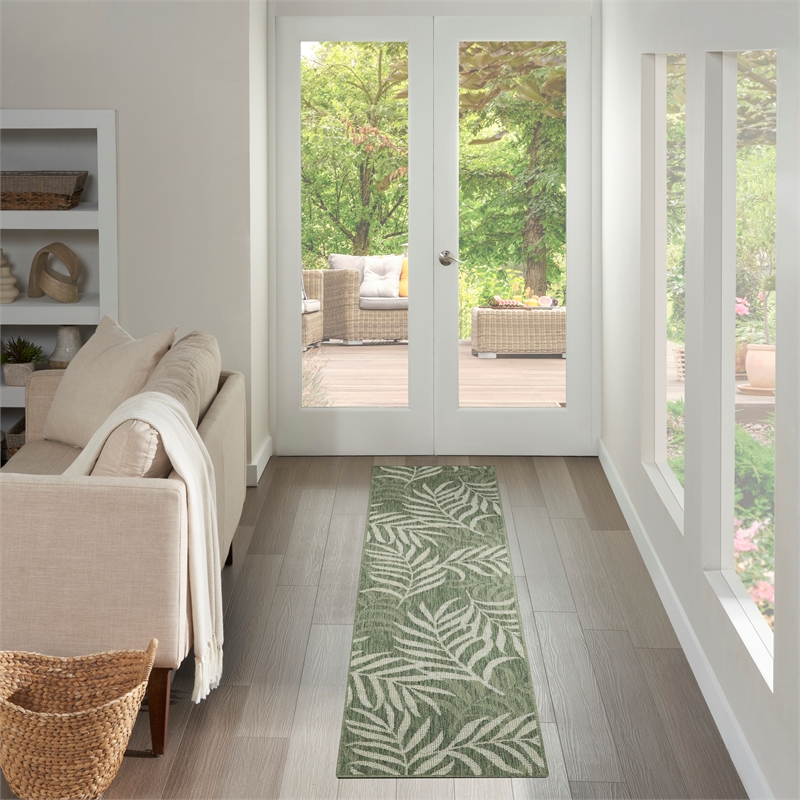 Nourison Home Garden Oasis 8' Runner Fabric Green Ivory Area Rug