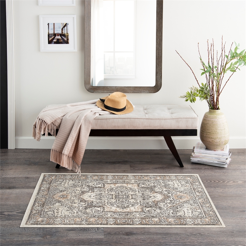 Nourison Home Concerto 2' x 4' Fabric Ivory Grey Taupe Area Rug