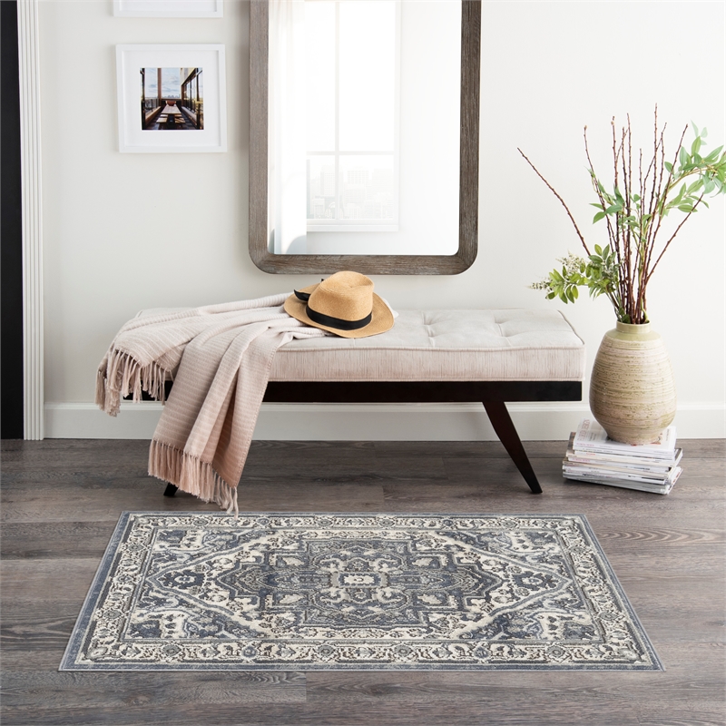 Nourison Home Concerto 2' x 4' Fabric Navy Ivory Area Rug