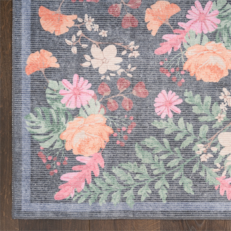 Nourison Botanical Washables 4' x 6' Charcoal Multicolor Farmhouse Indoor Rug