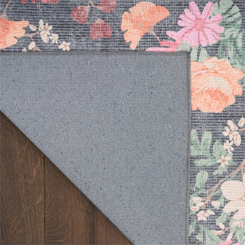 Nourison Botanical Washables 4' x 6' Charcoal Multicolor Farmhouse Indoor Rug