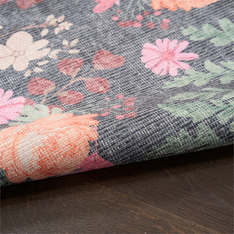 Nourison Botanical Washables 4' x 6' Charcoal Multicolor Farmhouse Indoor Rug