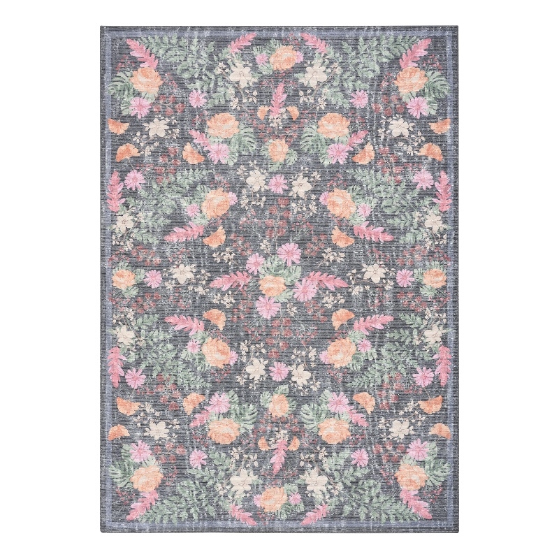 Nourison Botanical Washables 4' x 6' Charcoal Multicolor Farmhouse Indoor Rug