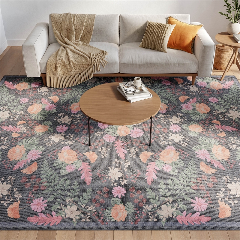 Nourison Botanical Washables 8' x 10' Charcoal Multicolor Area Rug