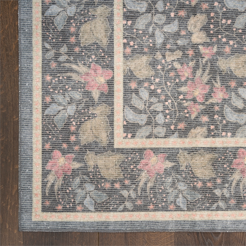 Nourison Botanical Washables 4' x 6' Charcoal Multicolor Farmhouse Indoor Rug