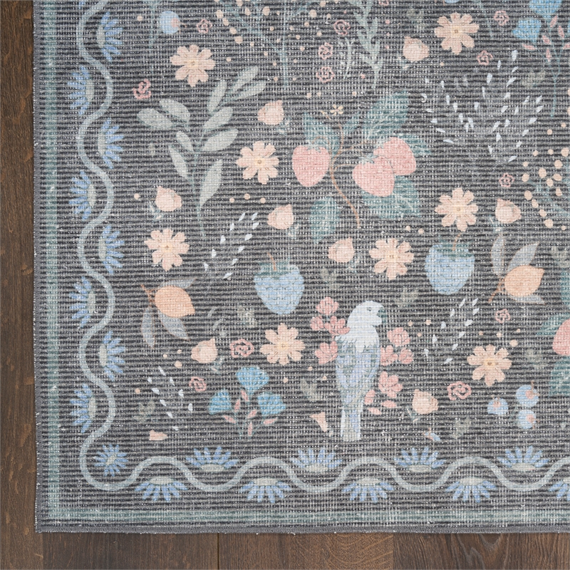 Nourison Botanical Washables 5' x 7' Charcoal Multicolor Modern Indoor Rug