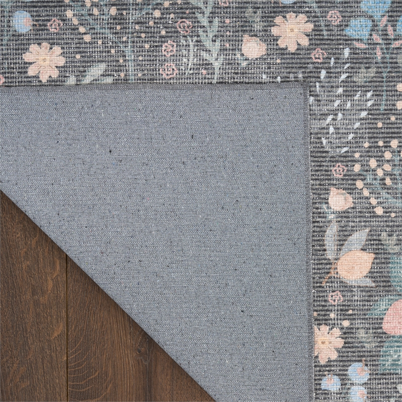 Nourison Botanical Washables 5' x 7' Charcoal Multicolor Modern Indoor Rug