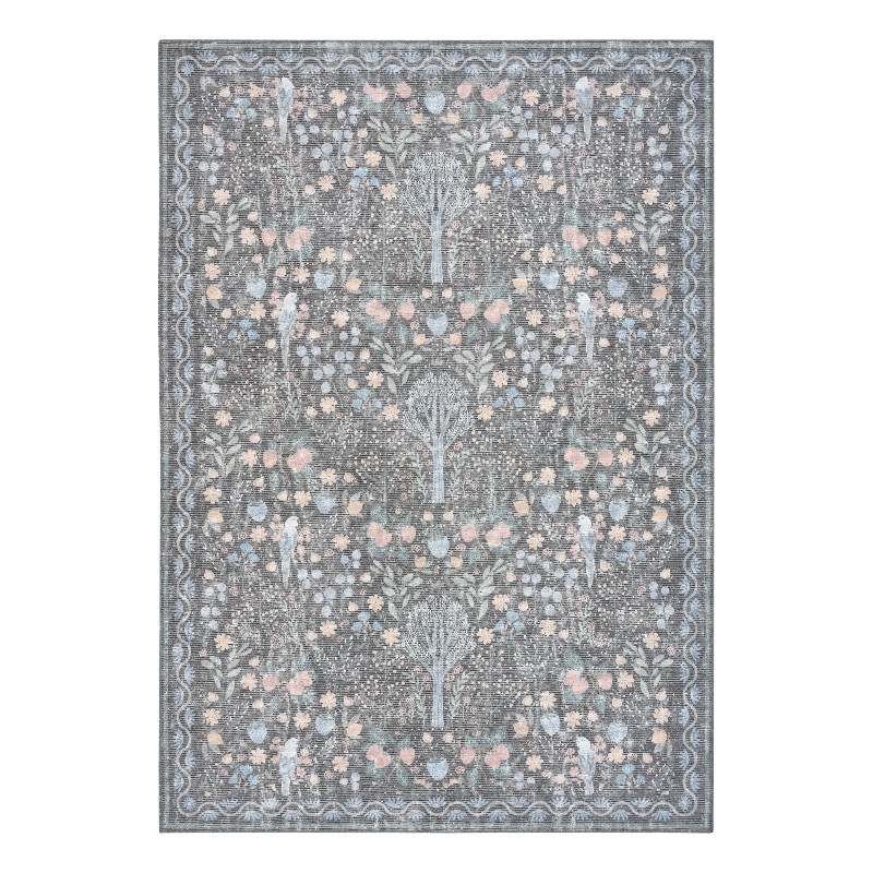 Nourison Botanical Washables 5' x 7' Charcoal Multicolor Modern Indoor Rug