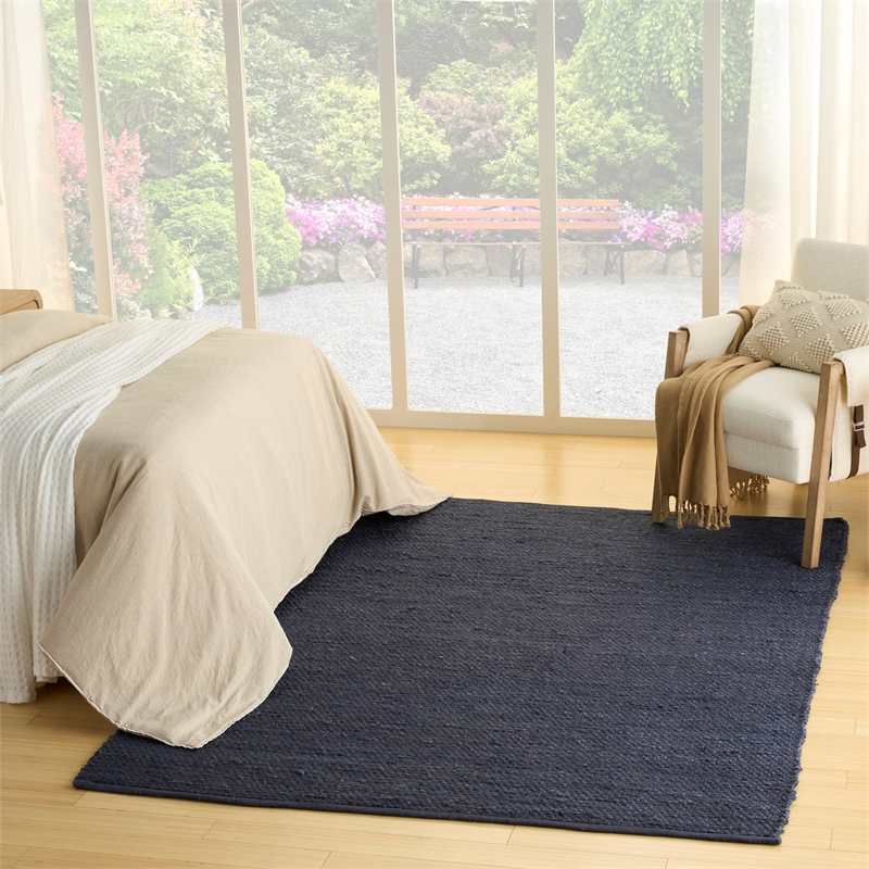Nourison Natural Jute 10' x 14' Navy Farmhouse Indoor Rug