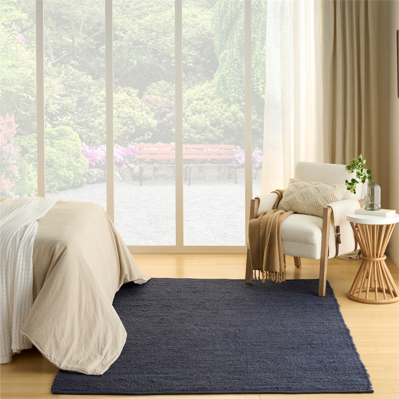 Nourison Natural Jute 10' x 14' Navy Farmhouse Indoor Rug