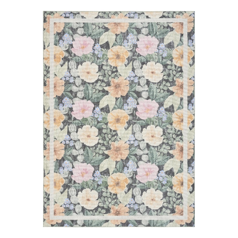 Nourison Botanical Washables 4' x 6' Charcoal Multicolor Farmhouse Indoor Rug
