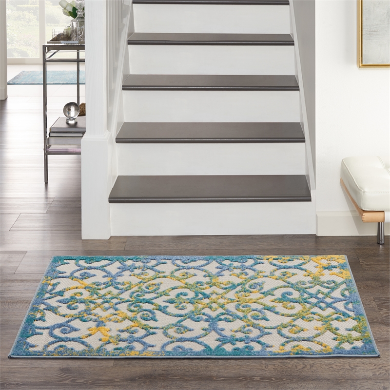 Nourison Aloha 2' x 3' Ivory Blue Outdoor Rug