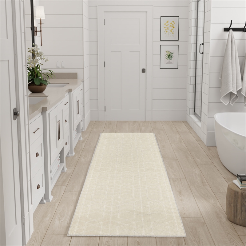 Nourison Washable Charm 2' x 6' Ivory Modern Indoor Rug