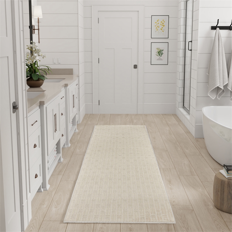 Nourison Washable Charm 2' x 6' Ivory Modern Indoor Rug