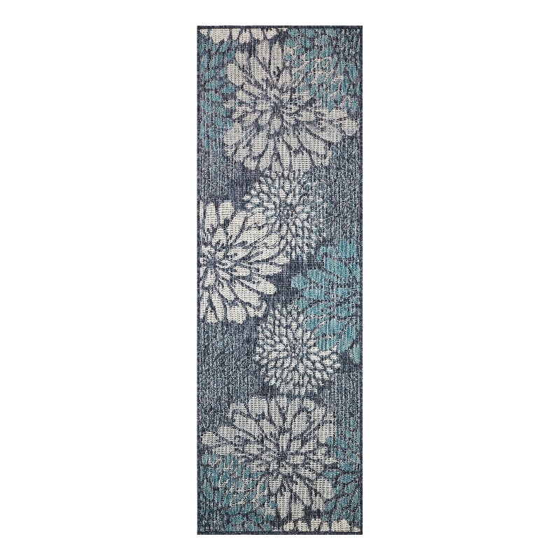 Nourison Garden Oasis 2' x 6' Navy Tropical Rug