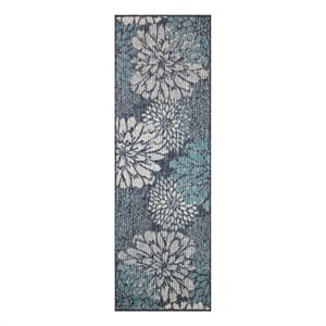 Nourison Garden Oasis 2' x 6' Navy Tropical Rug