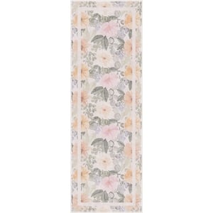 Nourison Botanical Washables 2' x 6' Beige Multicolor Farmhouse Indoor Rug