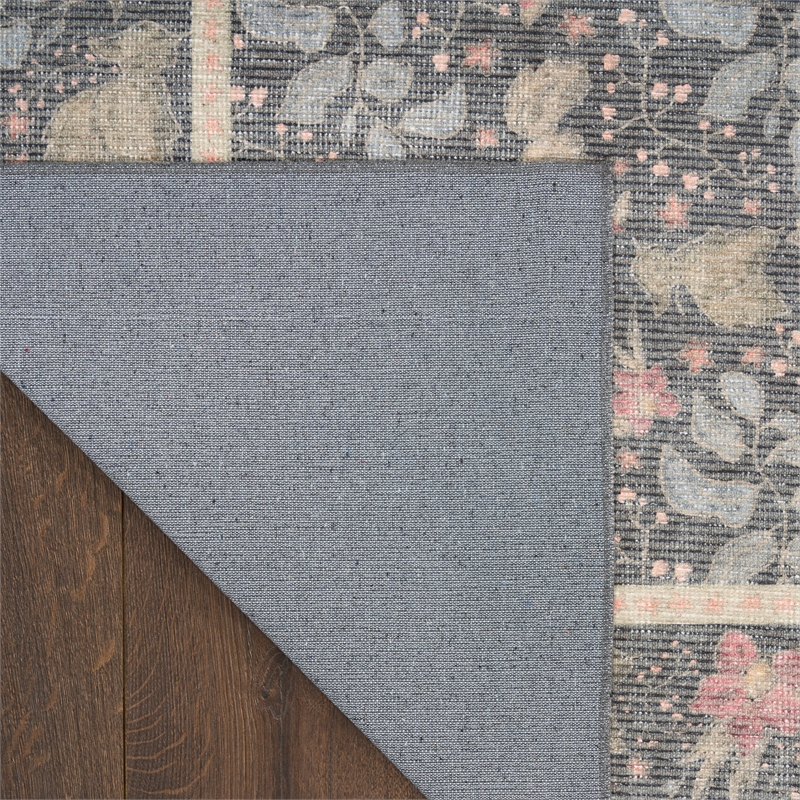 Nourison Botanical Washables 2' x 6' Charcoal Multicolor Farmhouse Indoor Rug