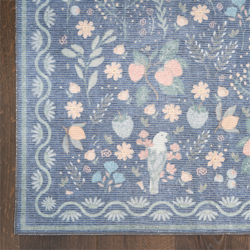 Nourison Botanical Washables 2' x 6' Blue Multicolor Modern Indoor Rug