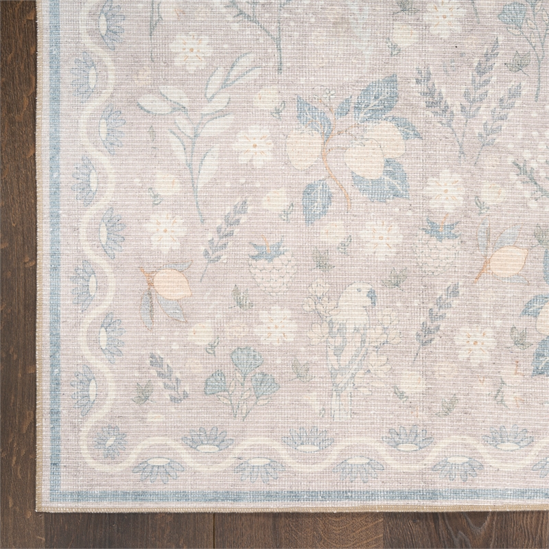 Nourison Botanical Washables 2' x 6' Grey Multicolor Modern Indoor Rug