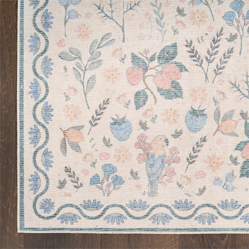 Nourison Botanical Washables 2' x 6' Ivory Multicolor Modern Indoor Rug