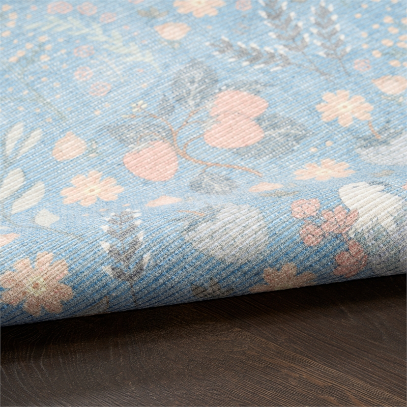 Nourison Botanical Washables 2' x 6' Light Blue Multicolor Modern Indoor Rug