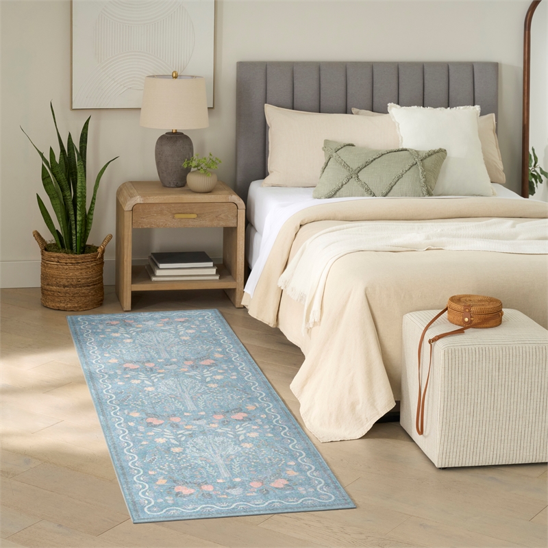 Nourison Botanical Washables 2' x 6' Light Blue Multicolor Modern Indoor Rug
