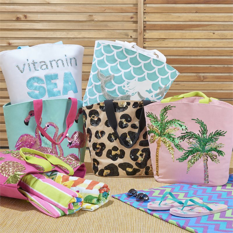 Mina Victory Handbags & Crossbody Cotton Vitamin Sea Beach Tote Bag in White