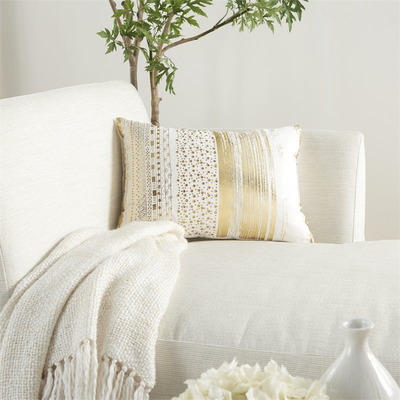 Mina Victory Luminescence Rectangle Fabric Metallic Print Throw Pillow in Gold