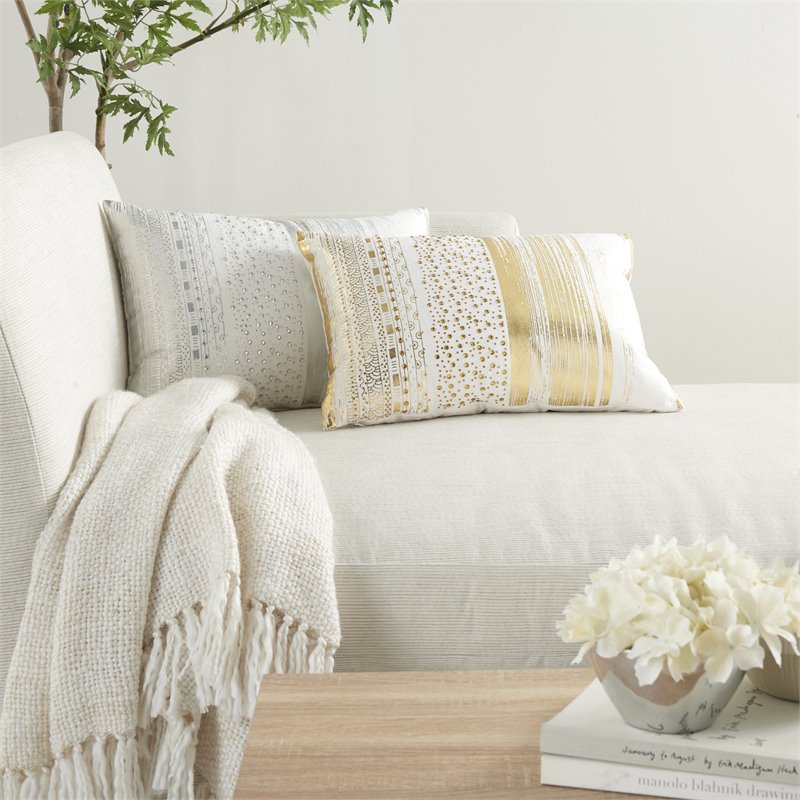 Mina Victory Luminescence Rectangle Fabric Metallic Print Throw Pillow in Gold