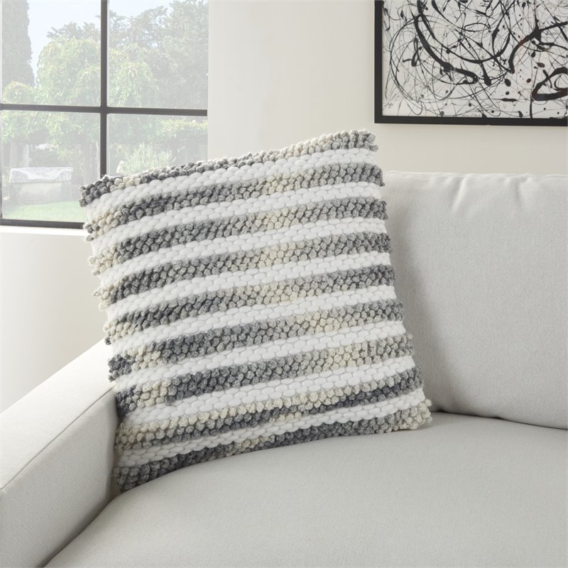 Mina Victory Life Styles Ombre Woven Stripes Polyester Throw Pillow in Charcoal