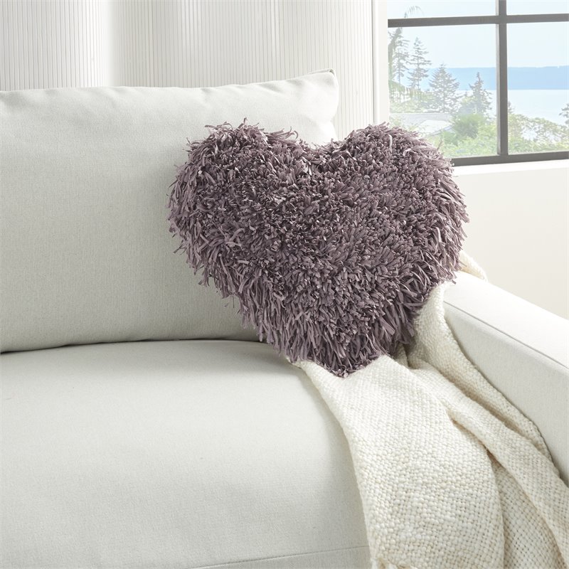 Mina Victory Frame Heart Shag Modern Polyester Throw Pillow in Lavender Purple
