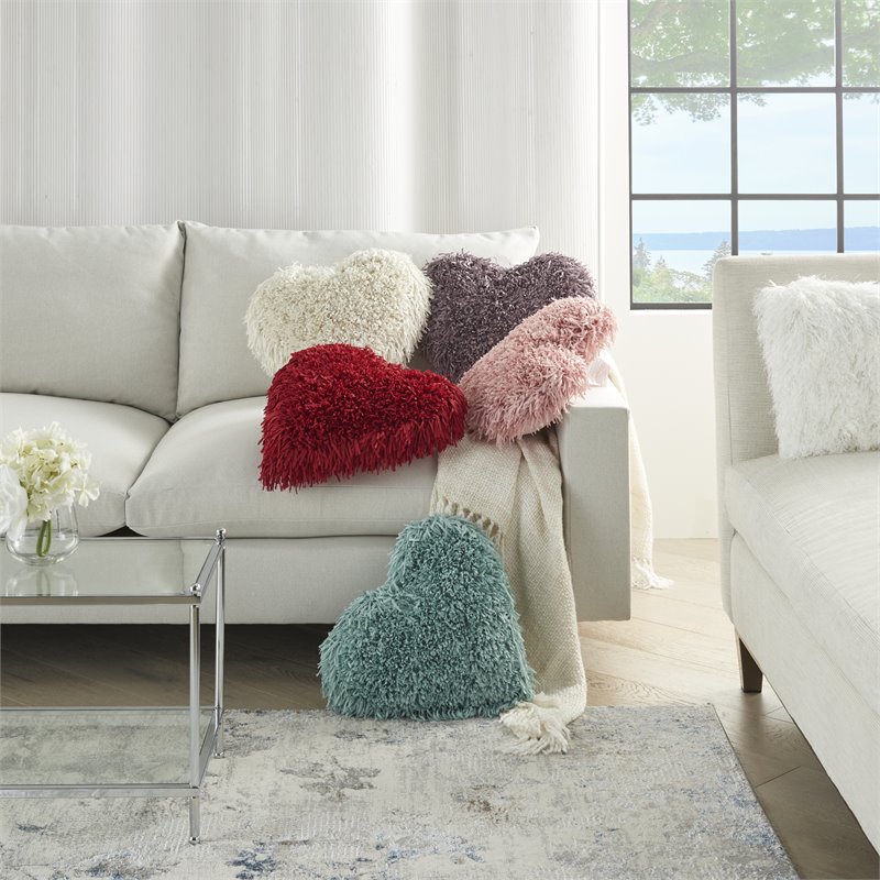 Mina Victory Frame Heart Shag Modern Polyester Throw Pillow in Lavender Purple