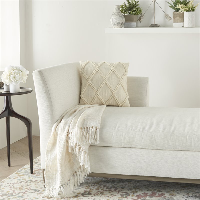 Mina Victory Life Styles Diamond Lattice Square Cotton Throw Pillow in Ivory