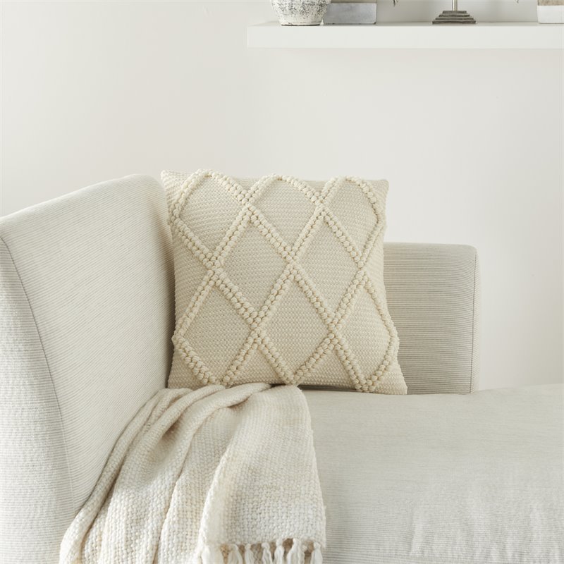 Mina Victory Life Styles Diamond Lattice Square Cotton Throw Pillow in Ivory