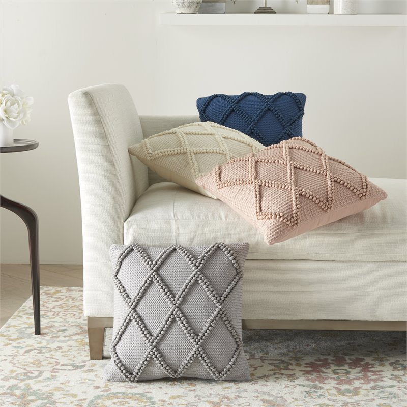 Mina Victory Life Styles Diamond Lattice Square Cotton Throw Pillow in Ivory
