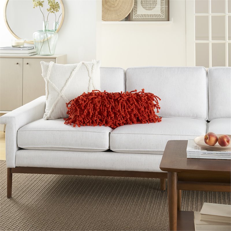 Mina Victory Shag Hand Knotted Fugga Modern Polyester Throw Pillow in Orange